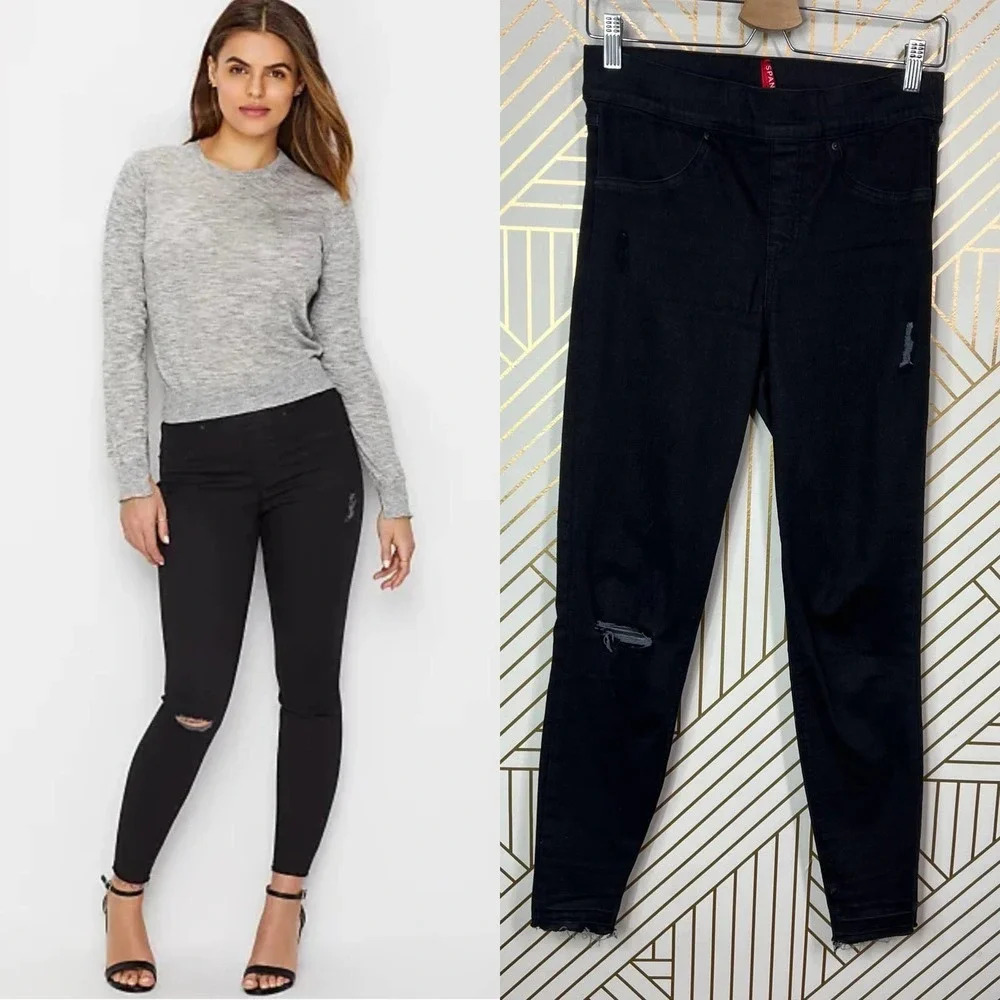 SPANX Vintage Distressed Ankle Skinny Jeans Black Denim Size Small